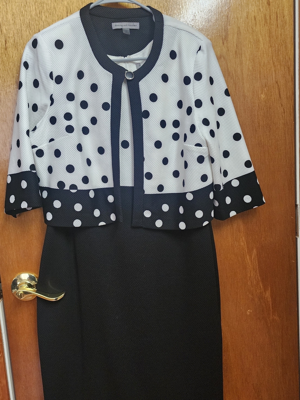 Danny & Nicole Black Textured Dress with Blesser White Logo Label . Two Pieces .